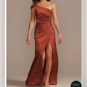 GALINA SIGNATURE One-shoulder Draped Charmeuse Bridesmaid Long Dress 18 Cinnamon
